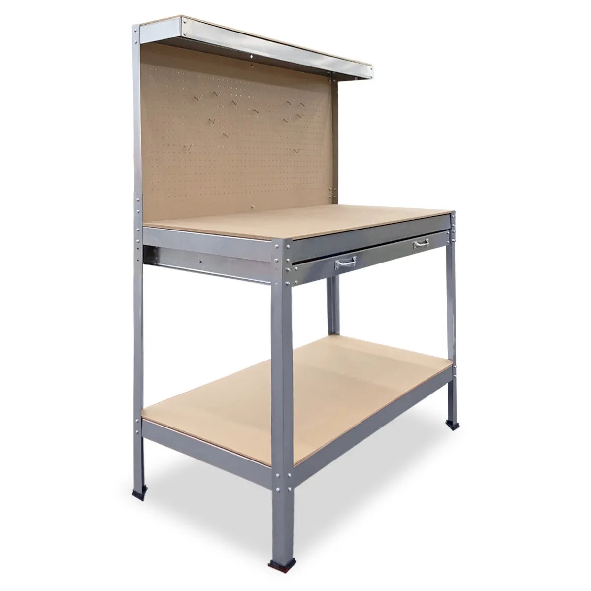 2-Layered Work Bench for Garage Storage | Table Tool Shop Shelf in Silver
