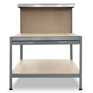 2-Layered Work Bench for Garage Storage | Table Tool Shop Shelf in Silver