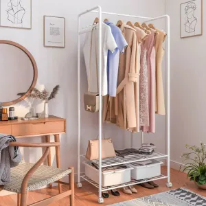 2 Tier Rolling Garment Rack Side Hooks