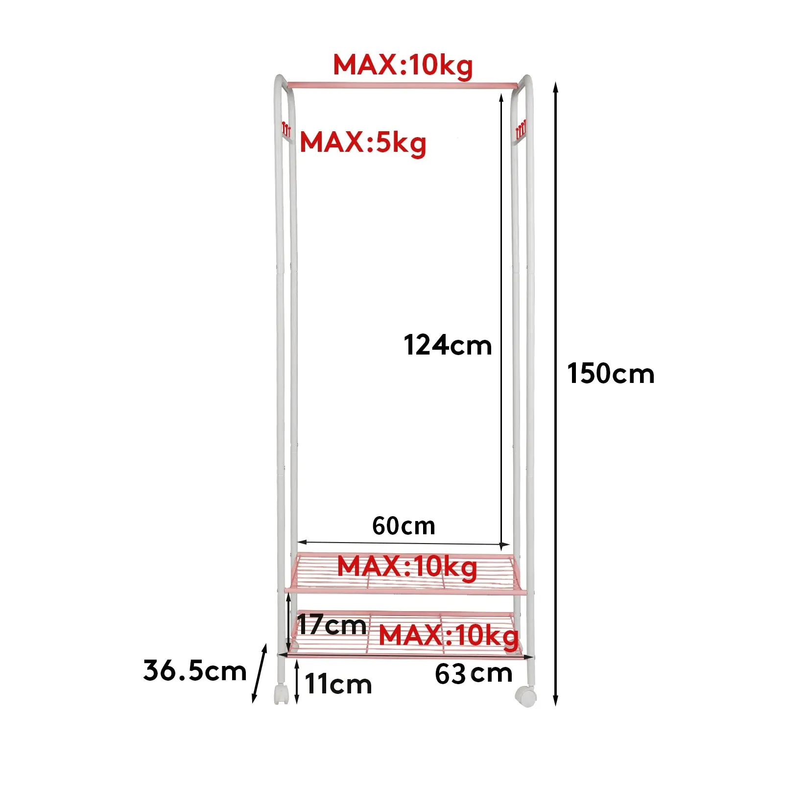 2 Tier Rolling Garment Rack Side Hooks
