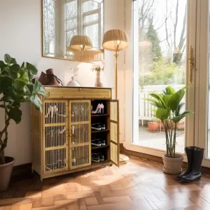 4 Tier Bamboo Shoe Rack 3 Doors