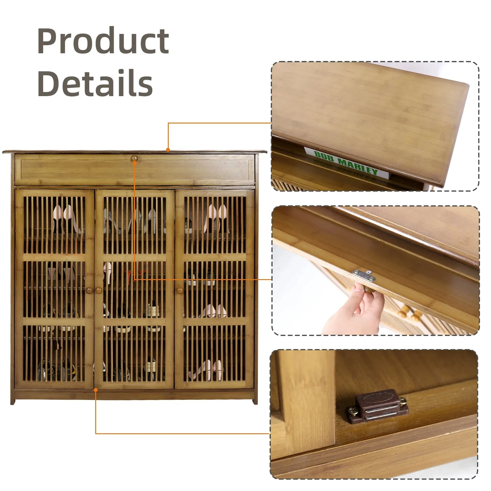 4 Tier Bamboo Shoe Rack 3 Doors