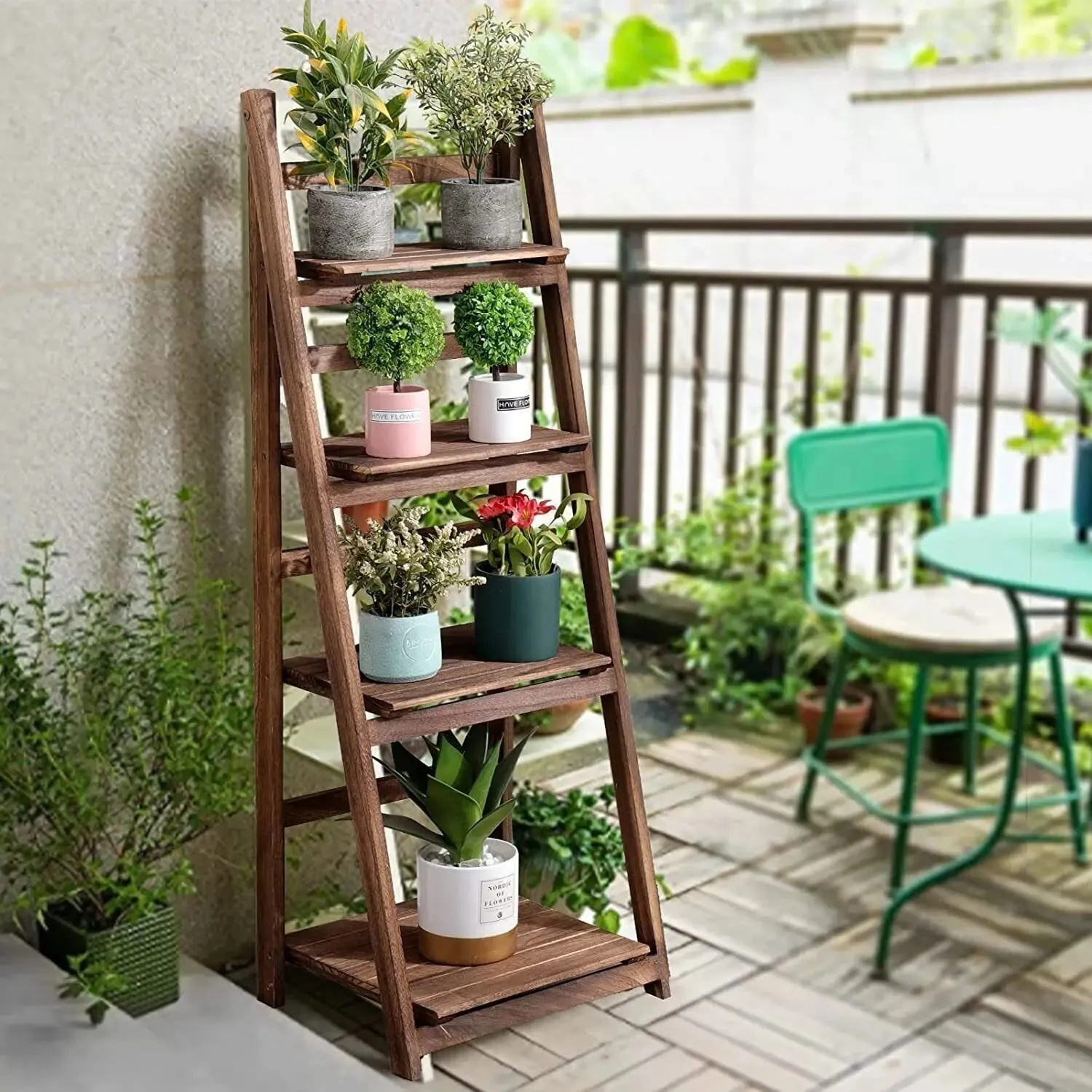 4 Tier Folding Ladder Shelf Storage Display
