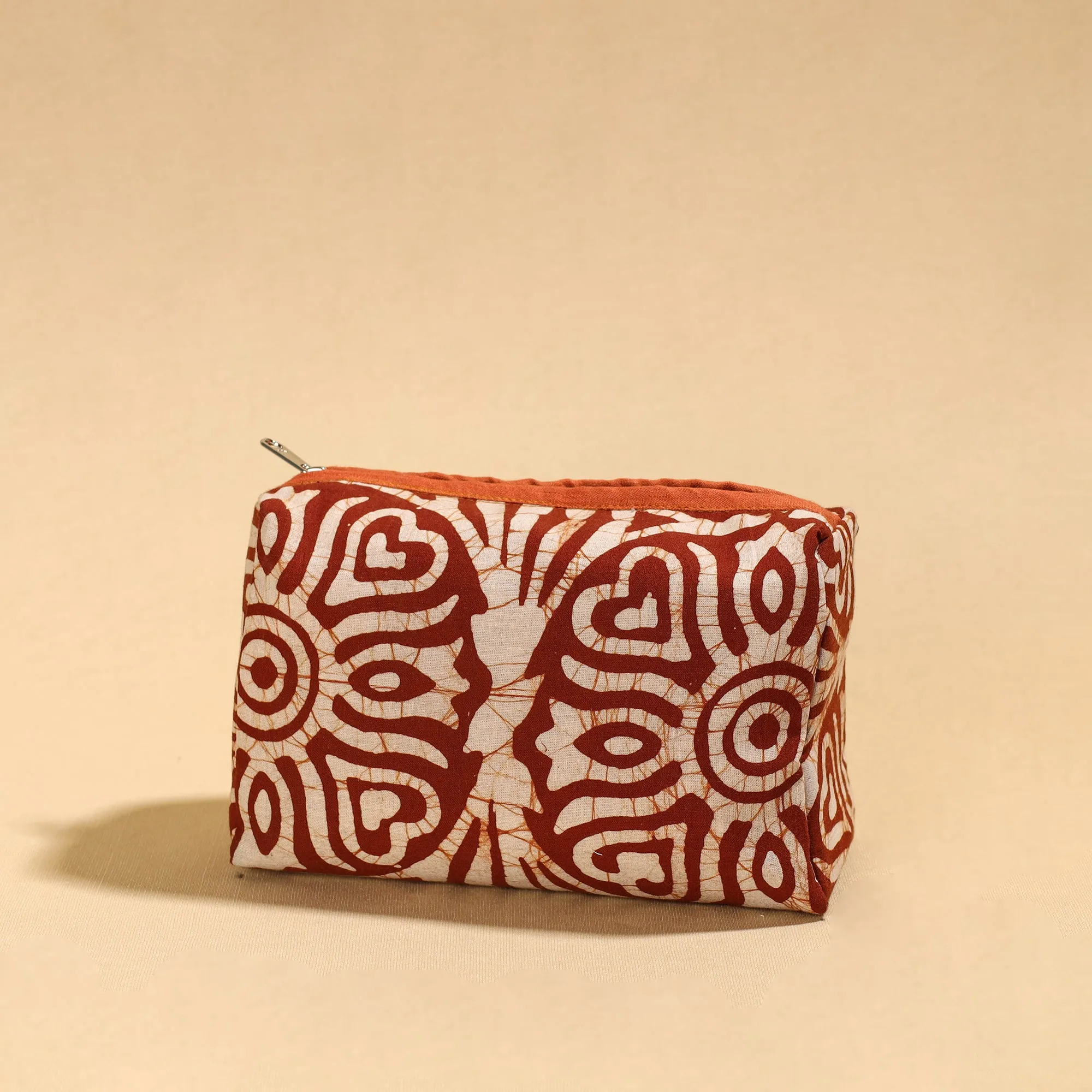 Brown - Hand Batik Printed Cotton Toiletry Pouch 04