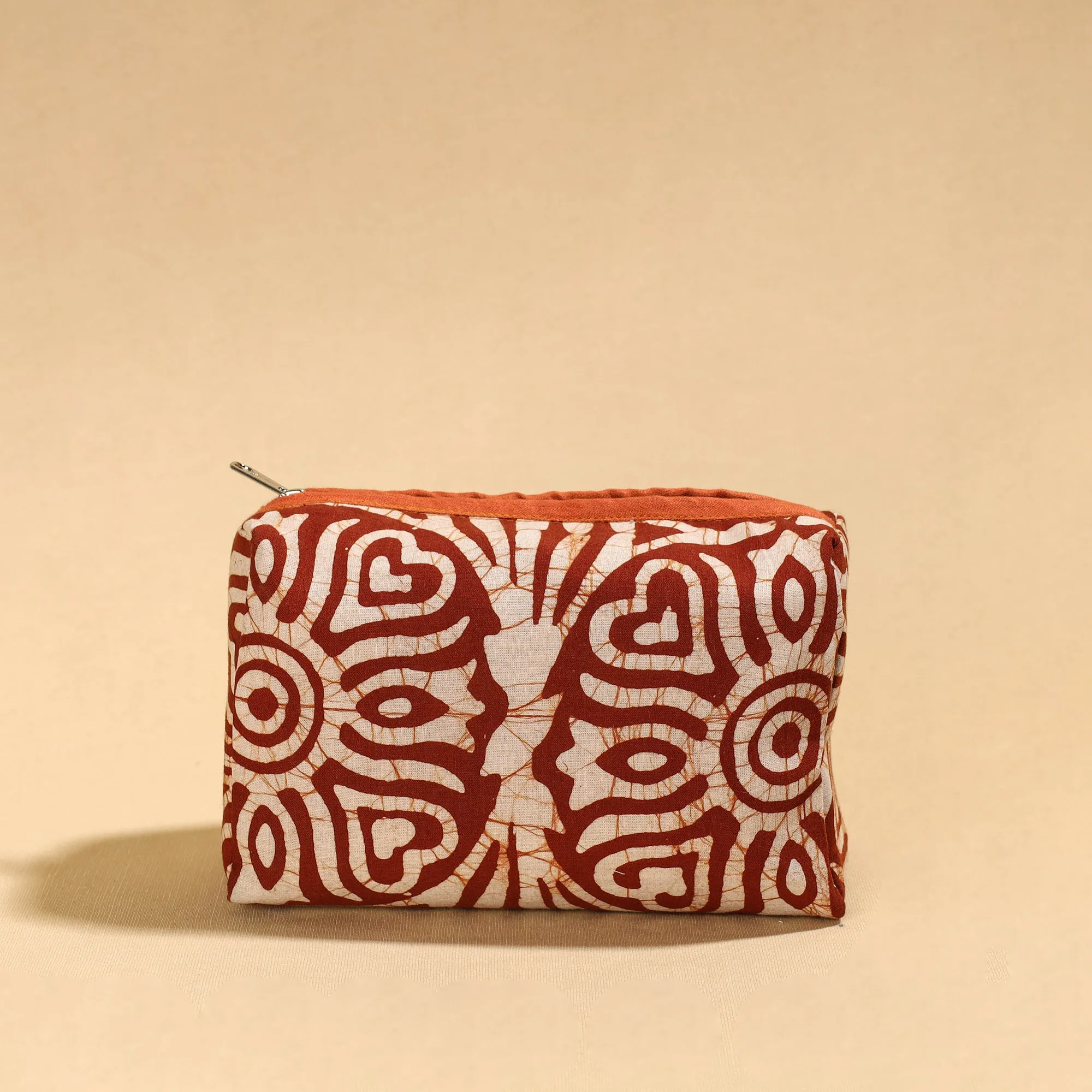 Brown - Hand Batik Printed Cotton Toiletry Pouch 04