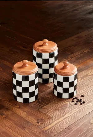 Mud Pie Black & White Checkered Canister Set