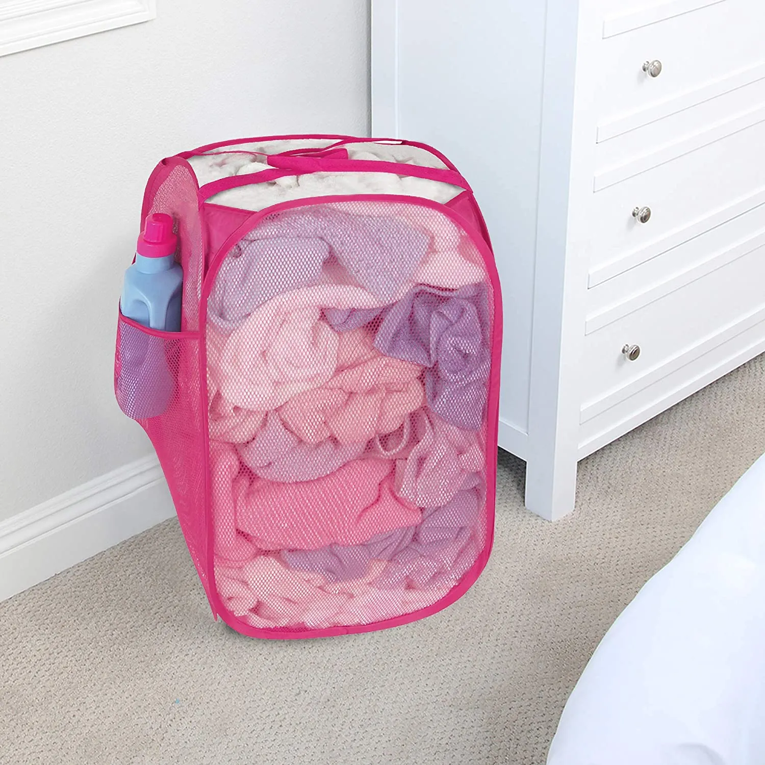 Pop-Up Laundry Hamper with Easy Carry Handles and Side Pocket