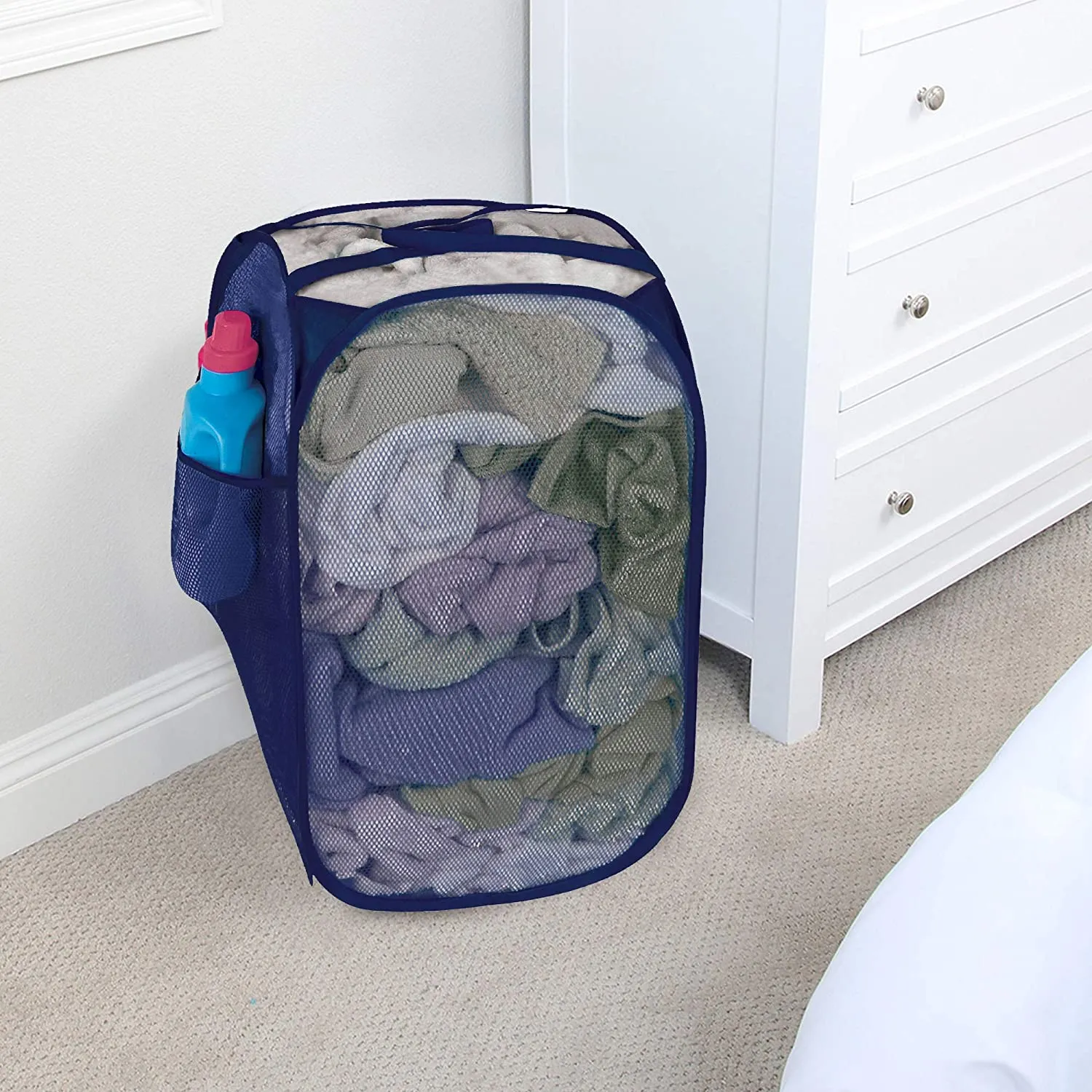 Pop-Up Laundry Hamper with Easy Carry Handles and Side Pocket