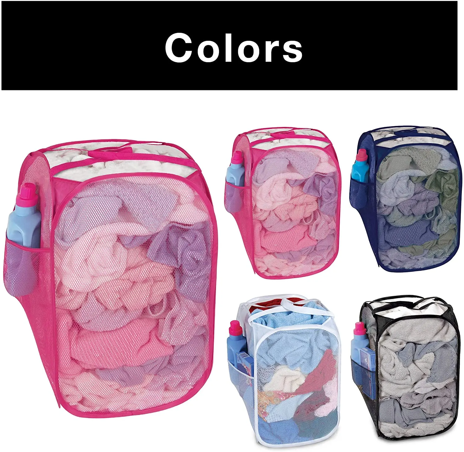 Pop-Up Laundry Hamper with Easy Carry Handles and Side Pocket