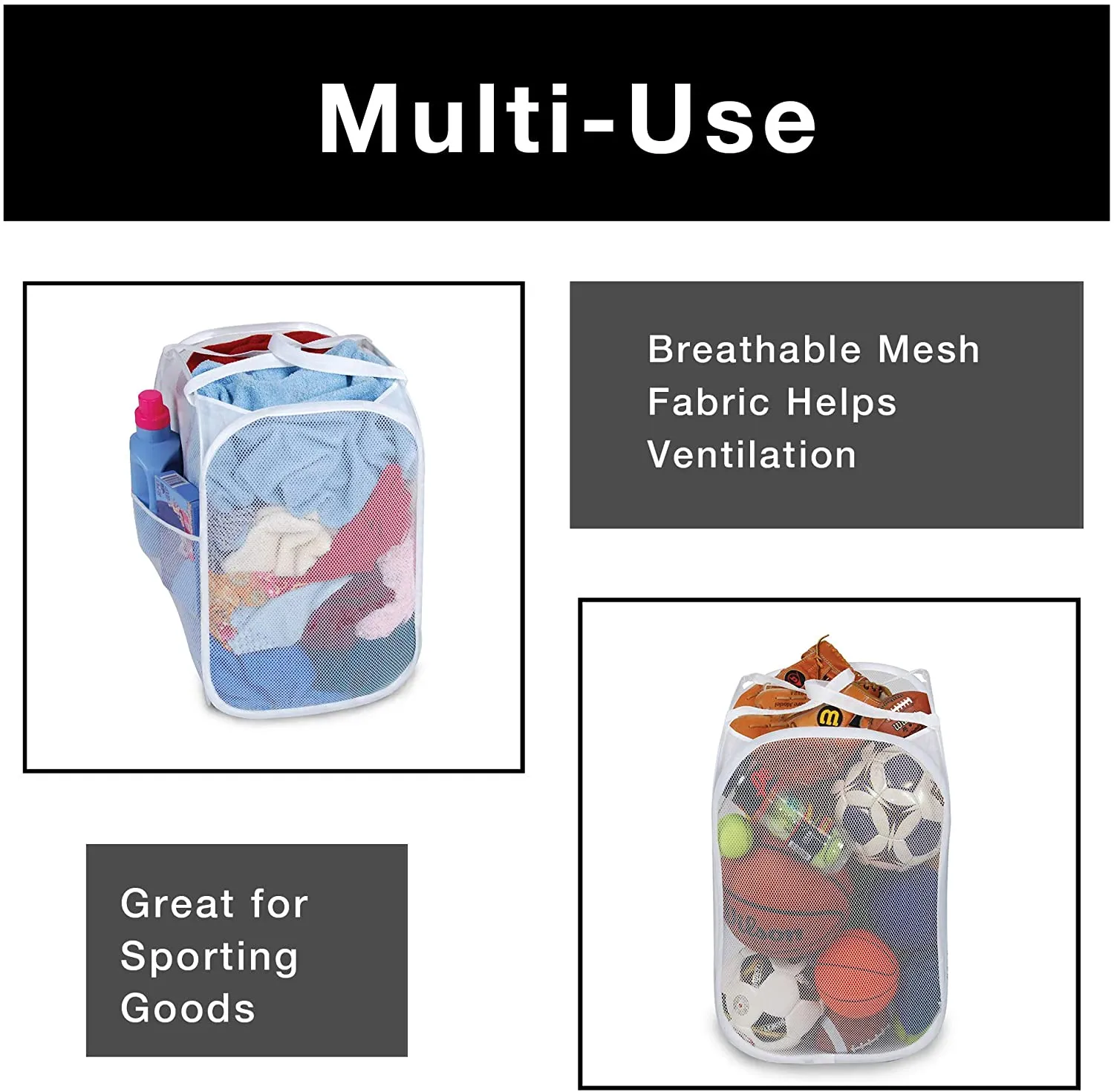 Pop-Up Laundry Hamper with Easy Carry Handles and Side Pocket
