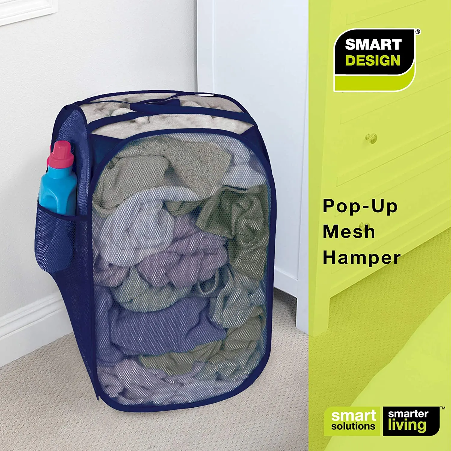 Pop-Up Laundry Hamper with Easy Carry Handles and Side Pocket