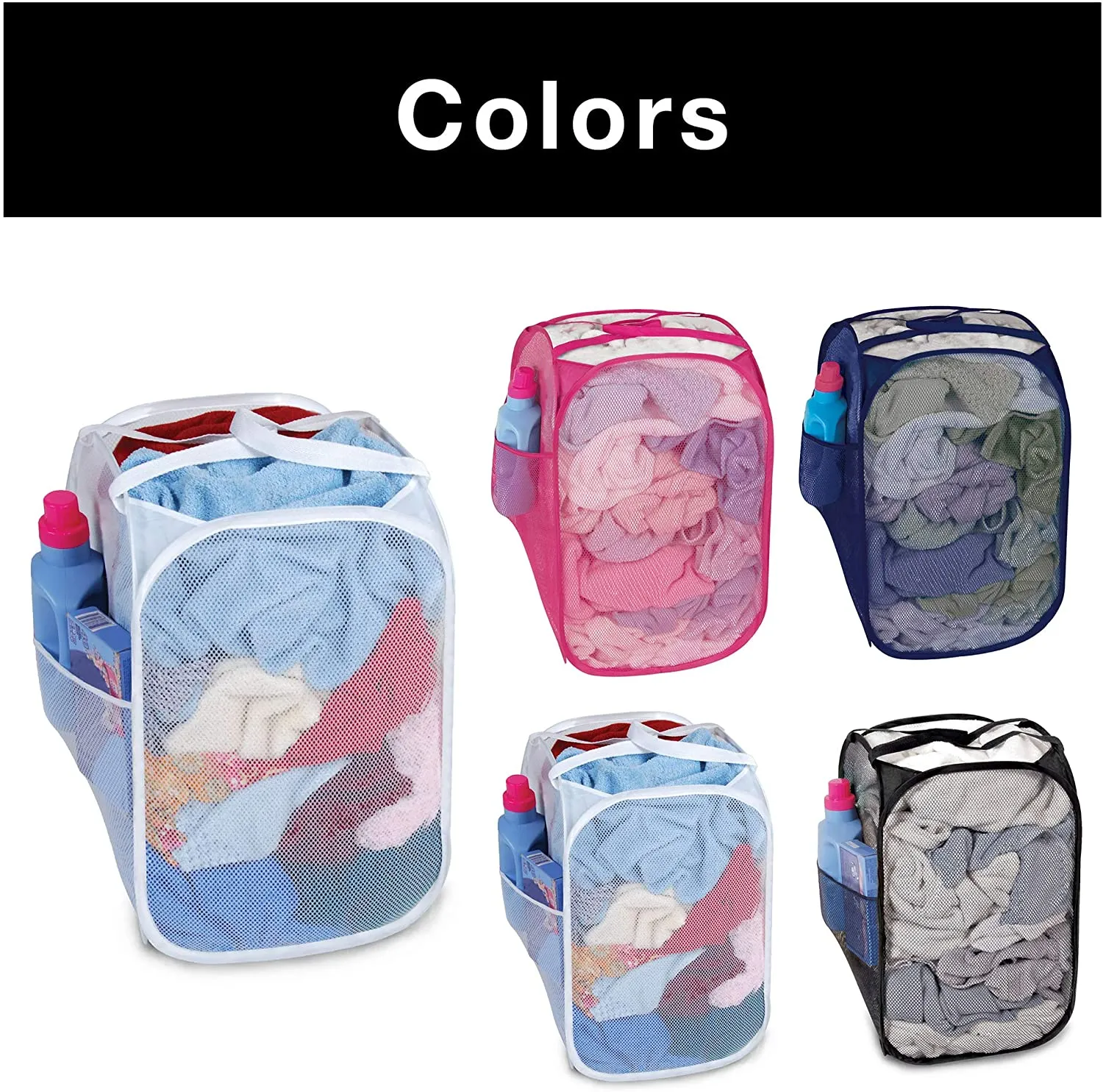 Pop-Up Laundry Hamper with Easy Carry Handles and Side Pocket