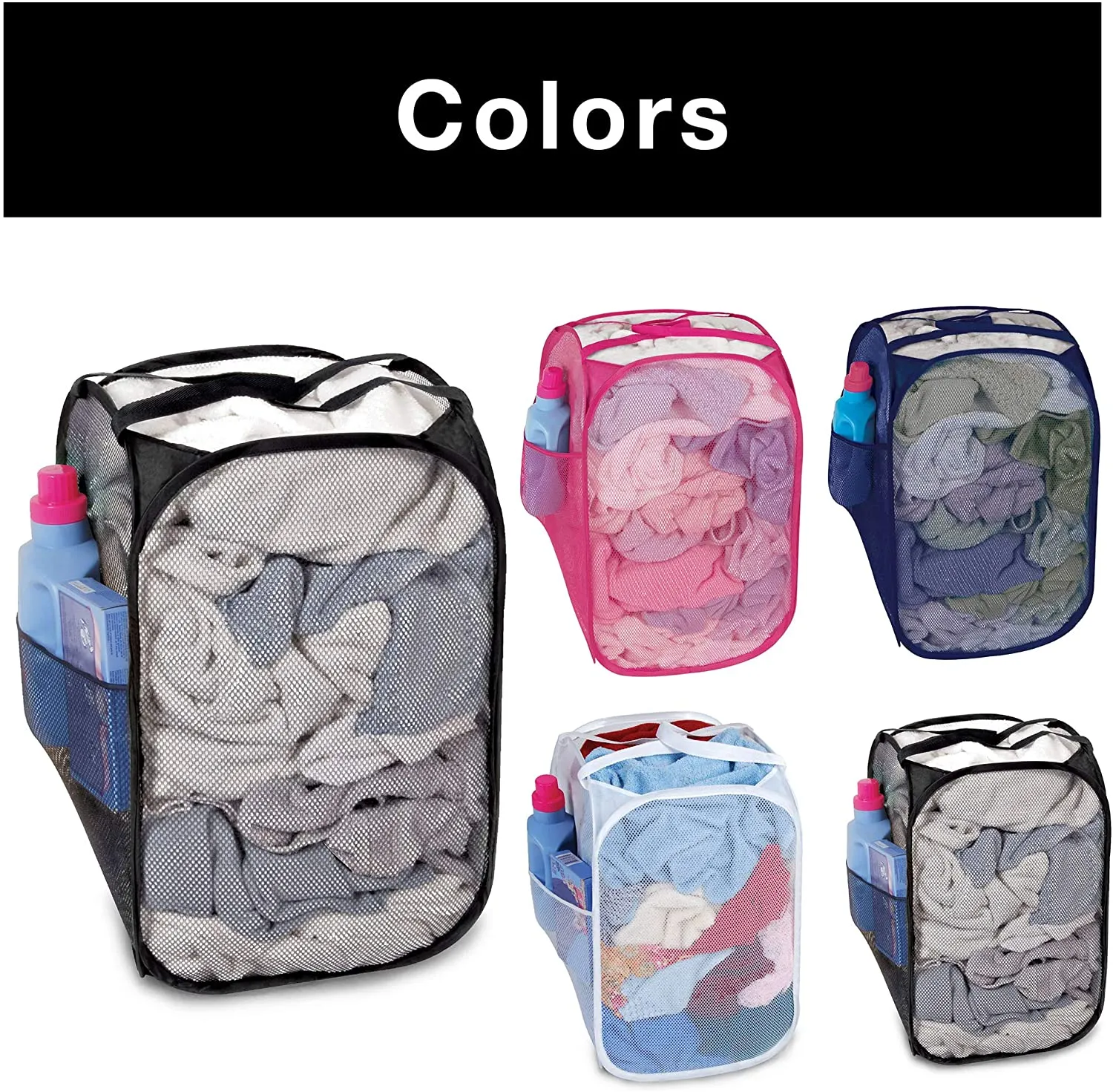 Pop-Up Laundry Hamper with Easy Carry Handles and Side Pocket