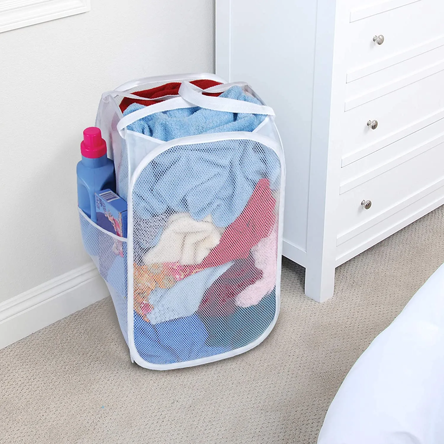 Pop-Up Laundry Hamper with Easy Carry Handles and Side Pocket
