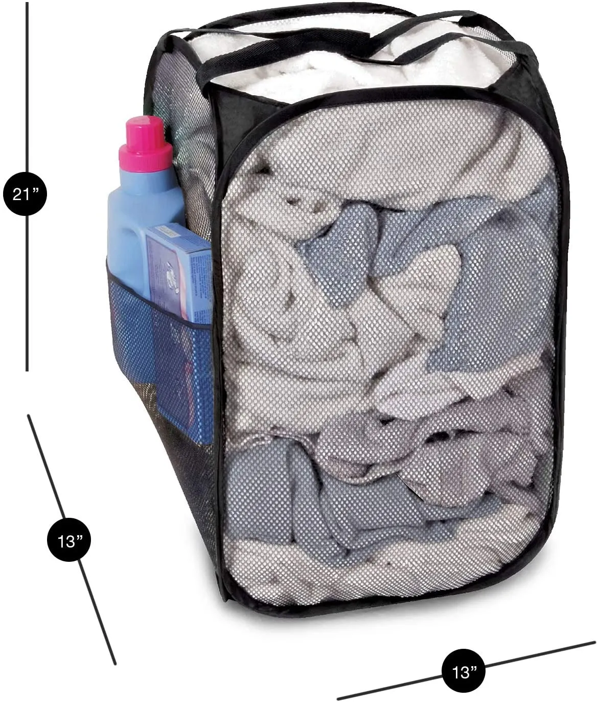 Pop-Up Laundry Hamper with Easy Carry Handles and Side Pocket