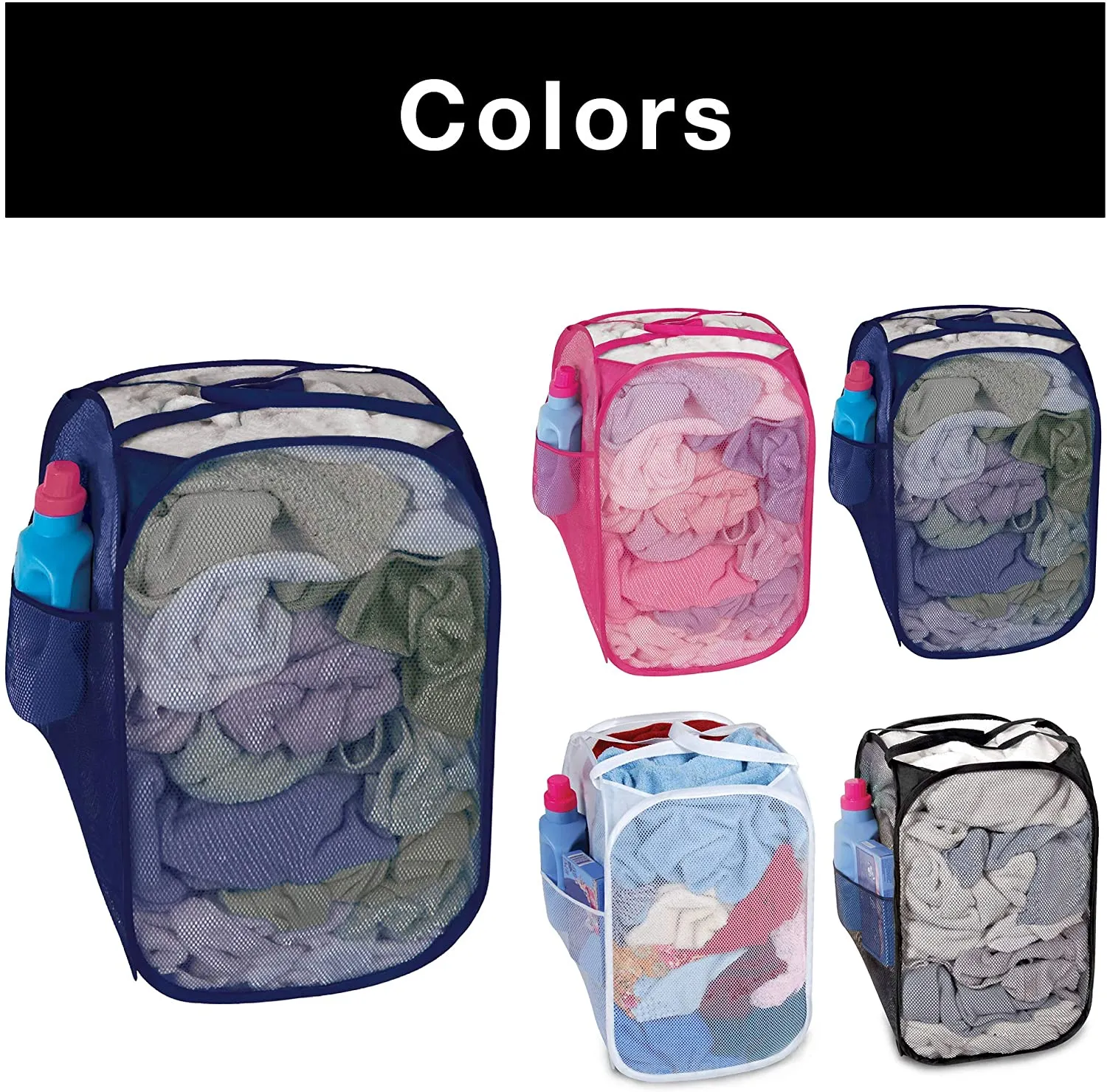 Pop-Up Laundry Hamper with Easy Carry Handles and Side Pocket