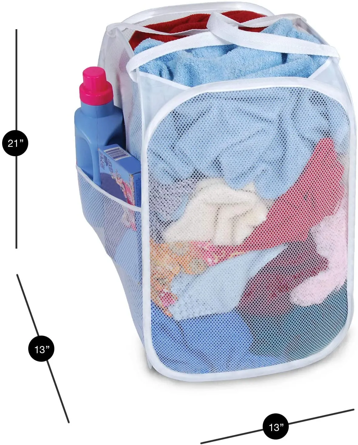 Pop-Up Laundry Hamper with Easy Carry Handles and Side Pocket