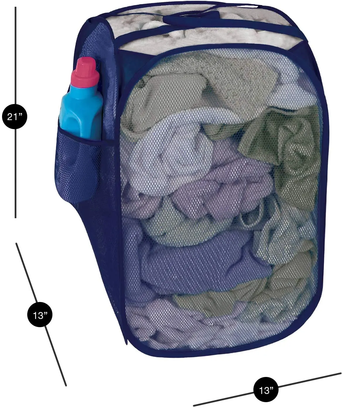Pop-Up Laundry Hamper with Easy Carry Handles and Side Pocket