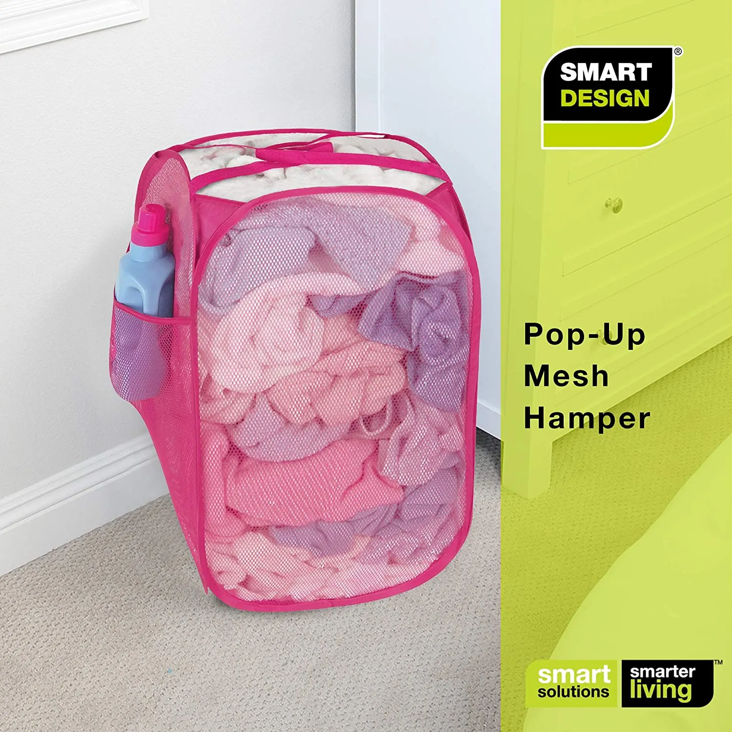 Pop-Up Laundry Hamper with Easy Carry Handles and Side Pocket