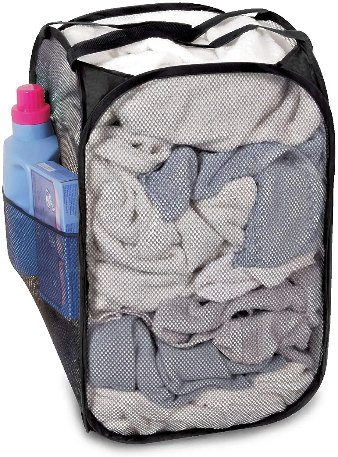 Pop-Up Laundry Hamper with Easy Carry Handles and Side Pocket