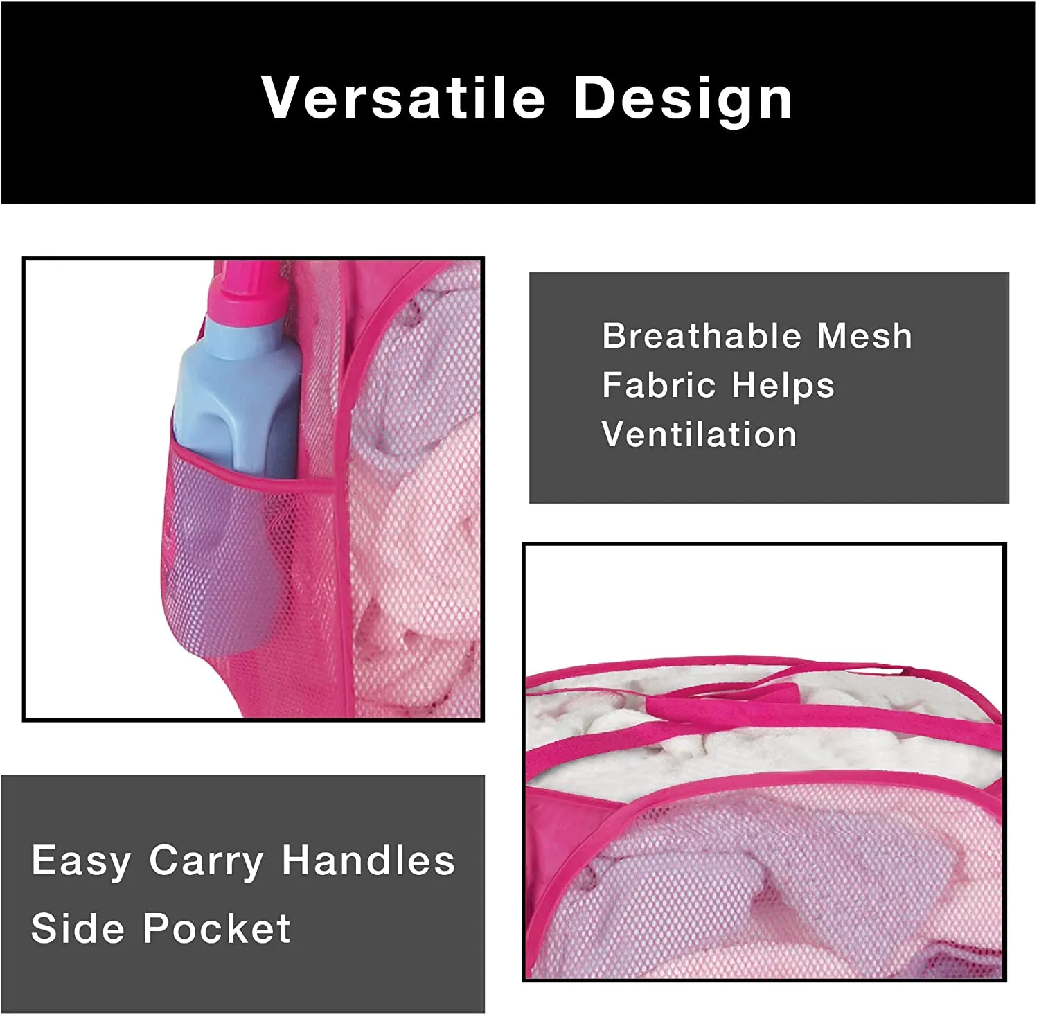 Pop-Up Laundry Hamper with Easy Carry Handles and Side Pocket