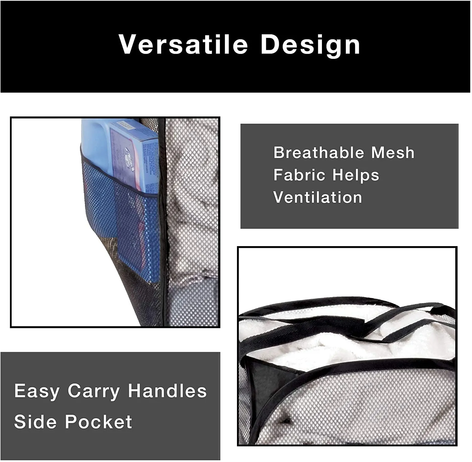 Pop-Up Laundry Hamper with Easy Carry Handles and Side Pocket